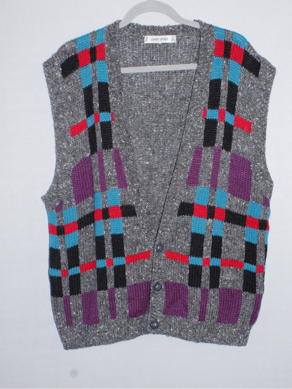 80s Esprit Sport Geometric color block Plaid vintage Wool Blend Sweater Vest